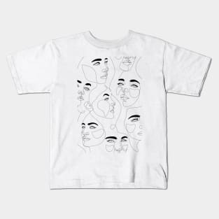 Woman Faces One Line Drawing Kids T-Shirt